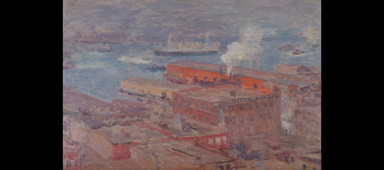 oil painting of New York Harbor in 1901