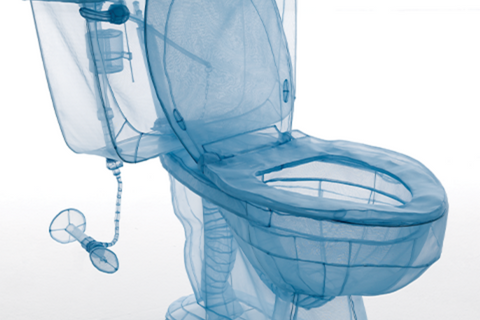 See-through toilet constructed from polyester fabric help up with wires,