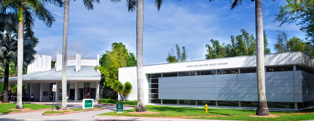 exterior photo of lowe art museum looking at palley pavillion and front entrance