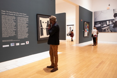 image of a member looking at artwork