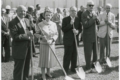 president pearson and other dignataries at the groundbreaking ceremony for the lowe art gallery